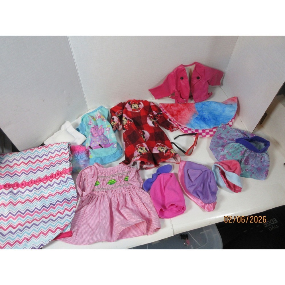 18 Inch Doll Clothes Lot Minnie Mouse Peppa Pig Gingham Dress Pink Moto Jacket